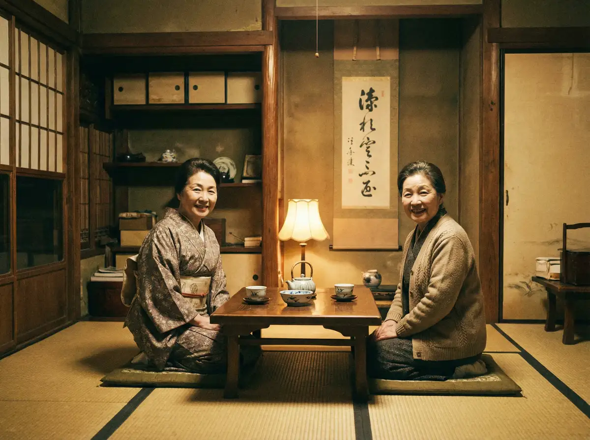 两位优雅的 桃花视频在线观看完整版免费 在日式茶室中品茶交谈
